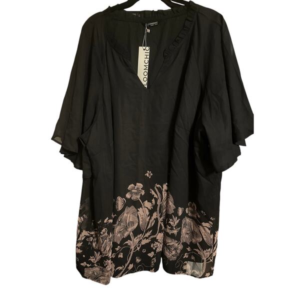 4X 26 Plus Size BloomChic Boho Notched Ruffle Mesh Flutter Sleeve Blouse Top - Picture 6 of 6